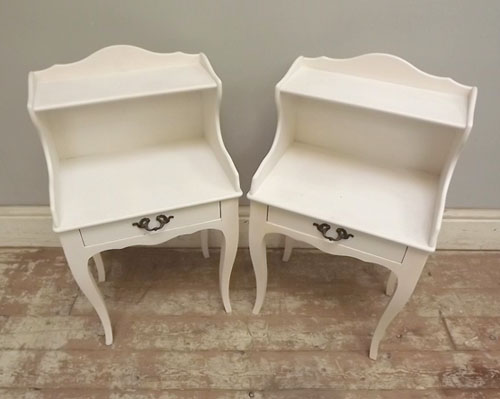 pair of vintage bedside tables with shelves